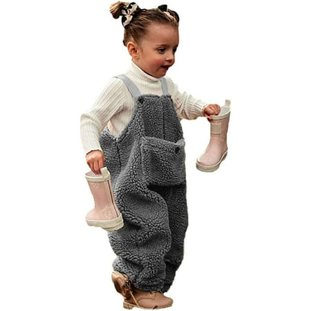Toddler Kids Baby Girl Boy Solid Flannel Suspender Pants Winter Overalls Outfits